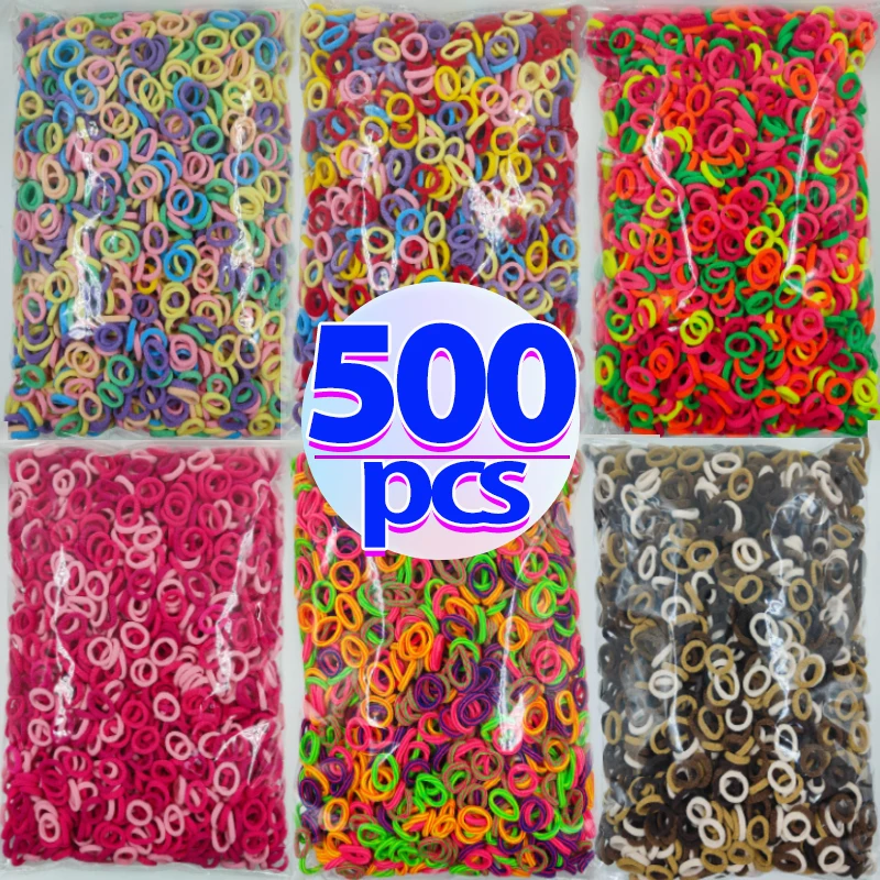 100/500pcs Small Colorful Rubber Hairbands Girls Kid Basic Nylon Ponytail Holder Scrunchie Ealstic Headwear Ties Accessories