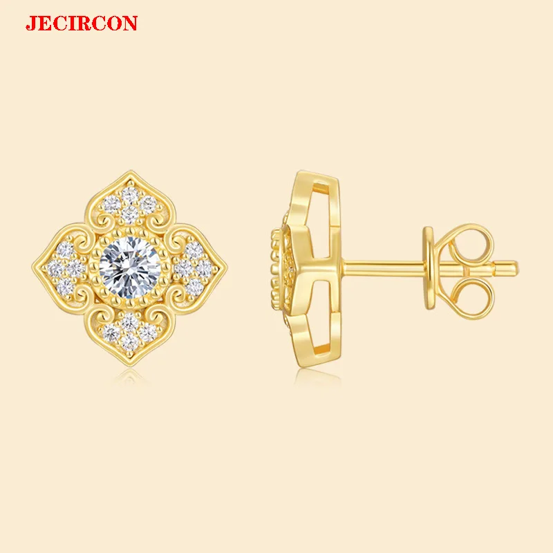 

JECIRCON Women's Fashion Sweet Flower Earrings, S925 Sterling Silver Moissanite 18K Gold Plated Studs, All-match Party Jewelry