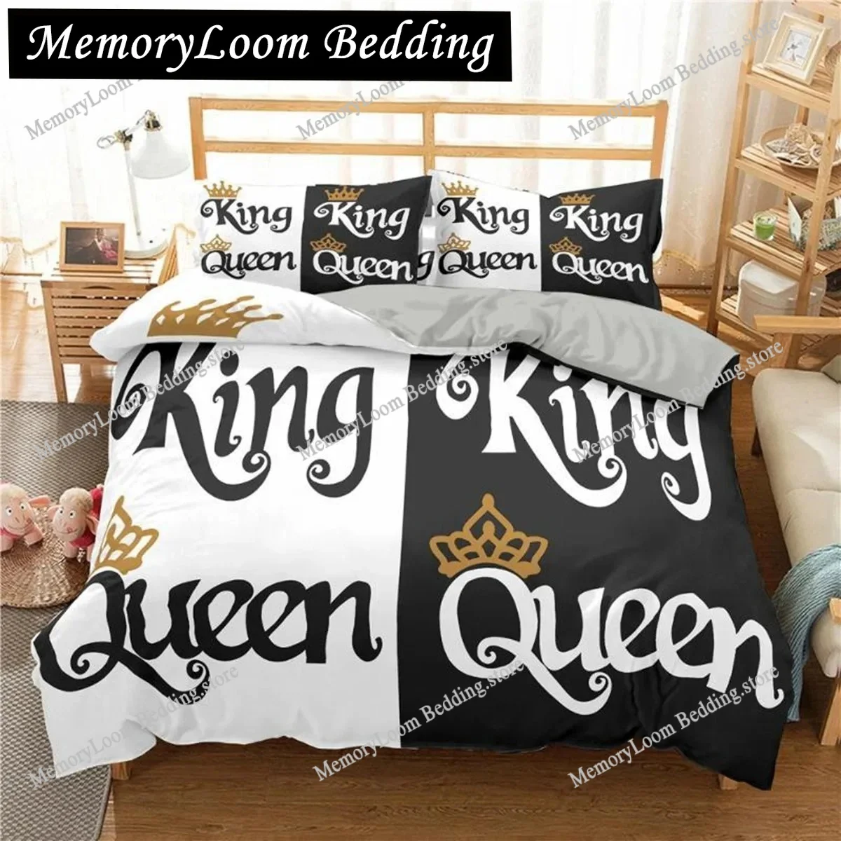 

King and Queen Duvet Cover Set Microfiber Beard and Red Lips King Size Bedding Set for Couple Romantic Valentine's Day Presents