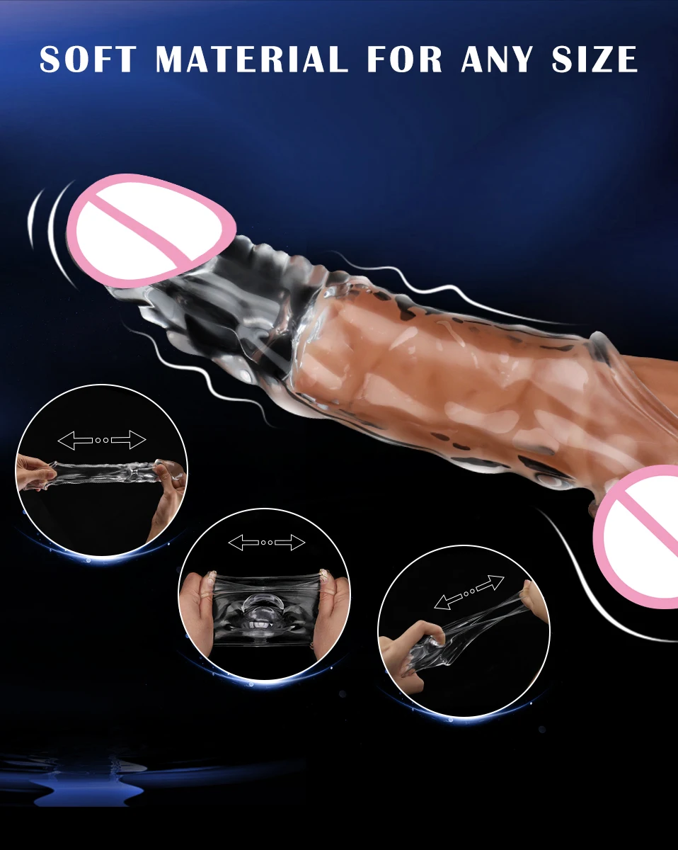 Adult Penis Sleeve Reusable 7cm Inside Head Vibrator Cock Enlarger Sleeve Expansion Delayed Safer Ejaculation Silicone for Men