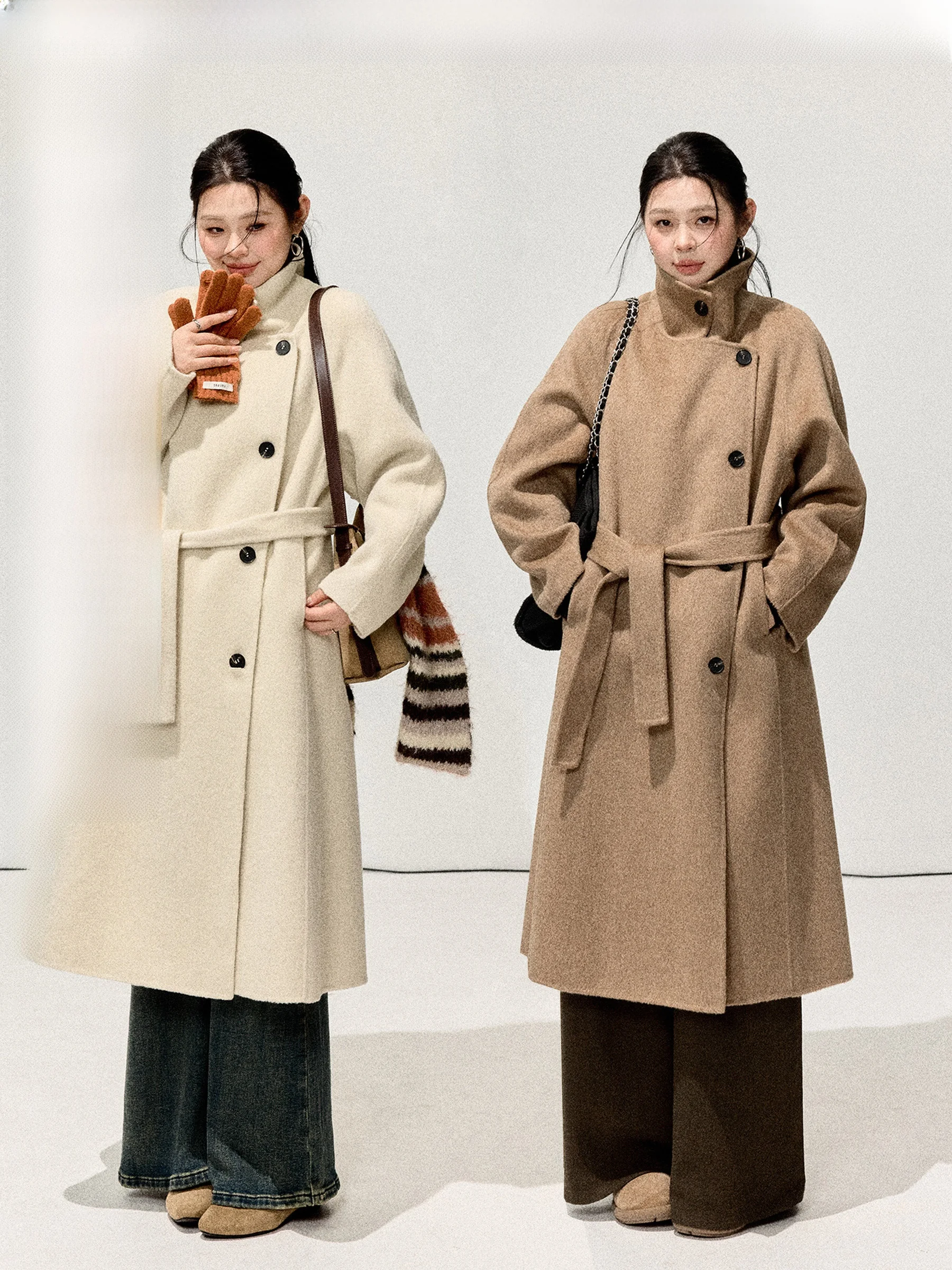 

Ji Lu Studio "Wild Traveler" plus Size Woolen Coat Double Breasted Loose Long Sle for Plump Women Commute Winter Thiened