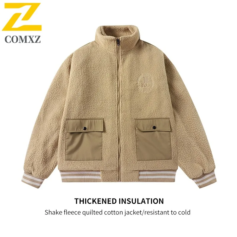 

COMXZ Мужская флисовая байкерская куртка, толстый морозостойкий ветрозащитный повседневный плащ с лацканами для путешествий и пешего туризма, повседневная легкая зимняя куртка