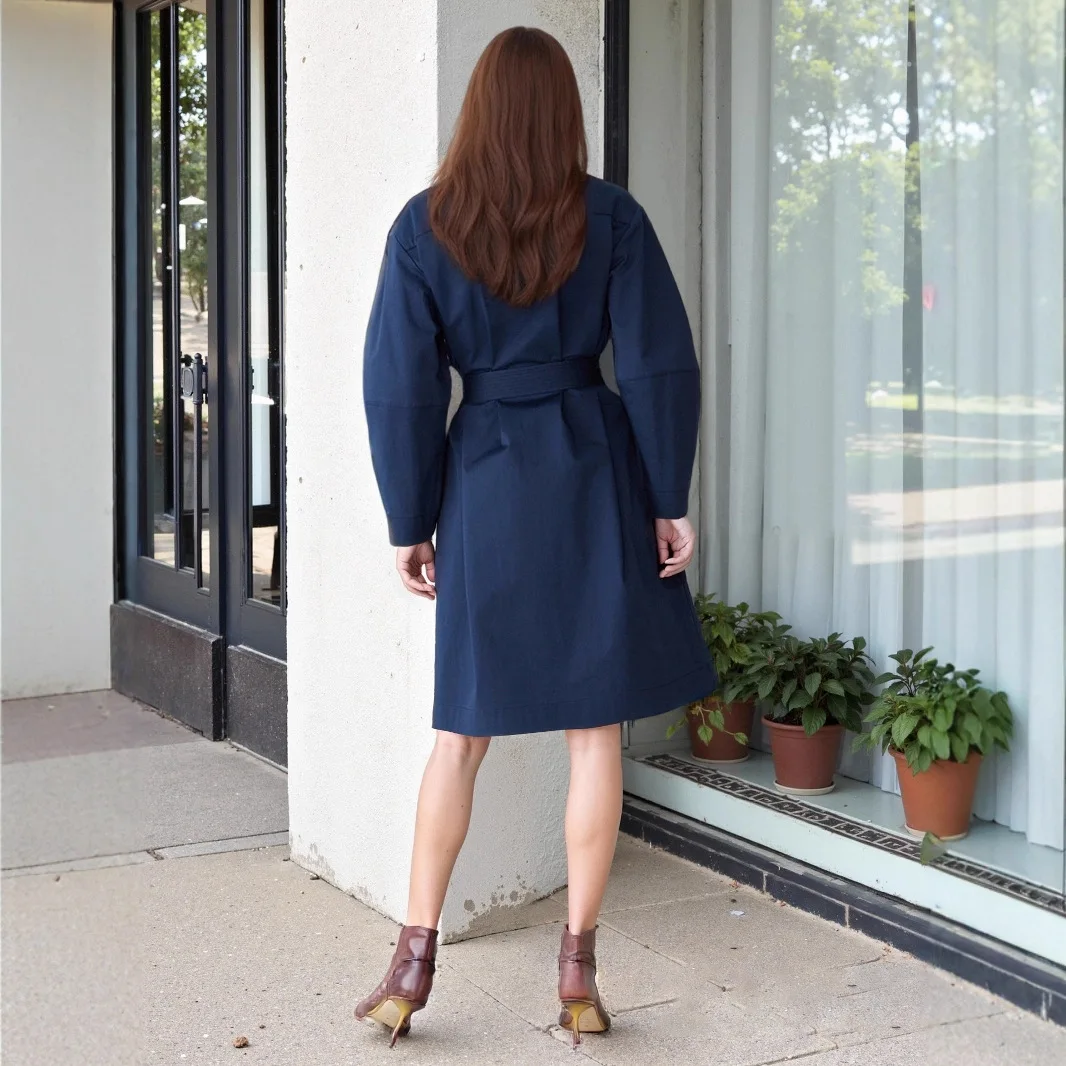 Elegant Round-neck. Double-breasted Trench. Coat With Metal Buckle Decorative. Belt And Waist-cinching Design For A Classy Look