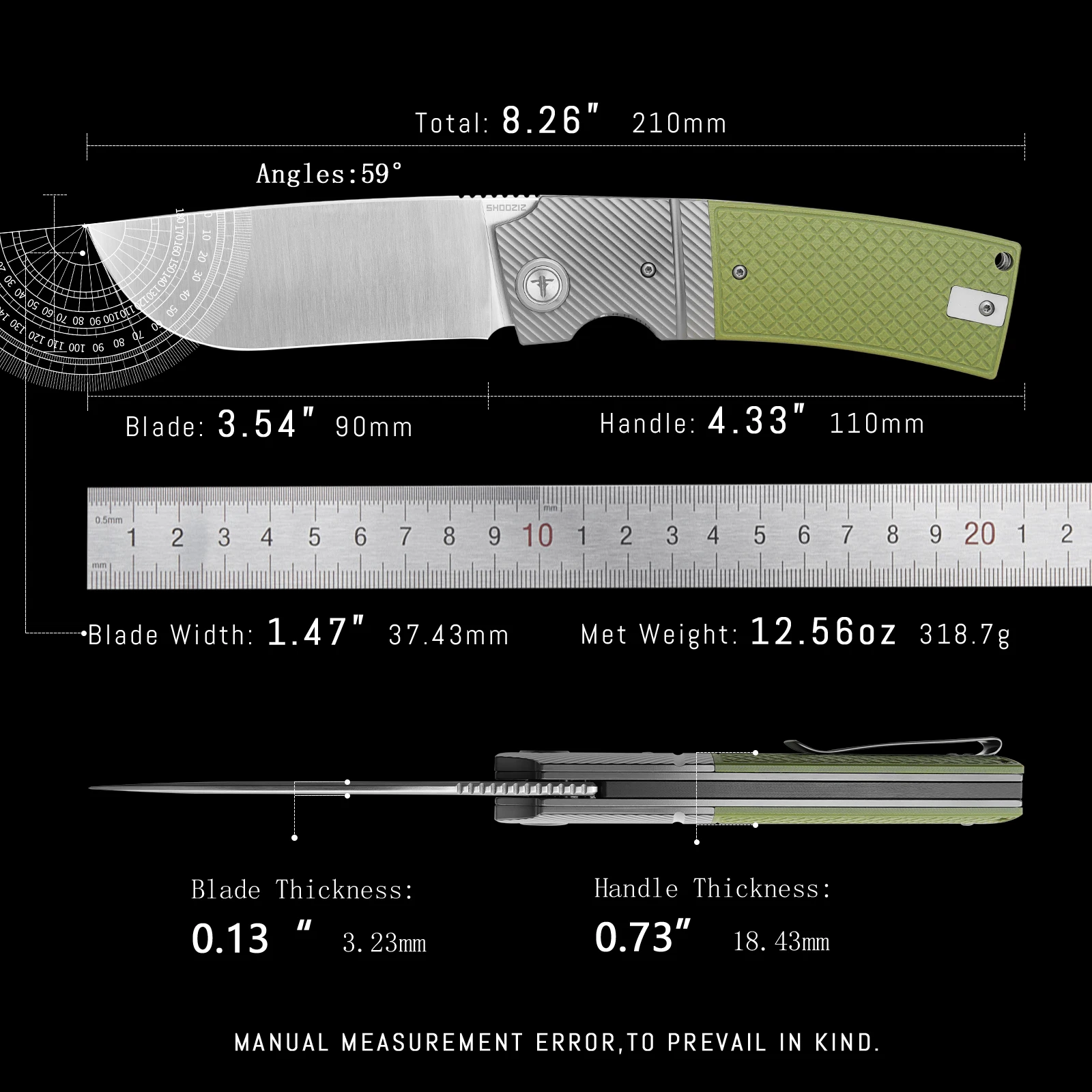 Shooziz XUN122 Folding Pocket Knife,PVD/Satin 14C28N Blade, Ultem/G10 Scales with Clip,Out of The Box for Outdoor Camping
