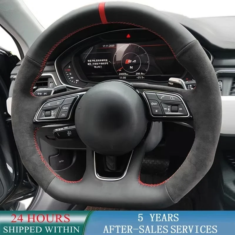 Braid Car Steering Wheel Cover Wrap Suede Leather for Audi A3 (8V) A4 (B9) Avant A5 (F5) A1 (8X) Sportback Q2 Car Accessories