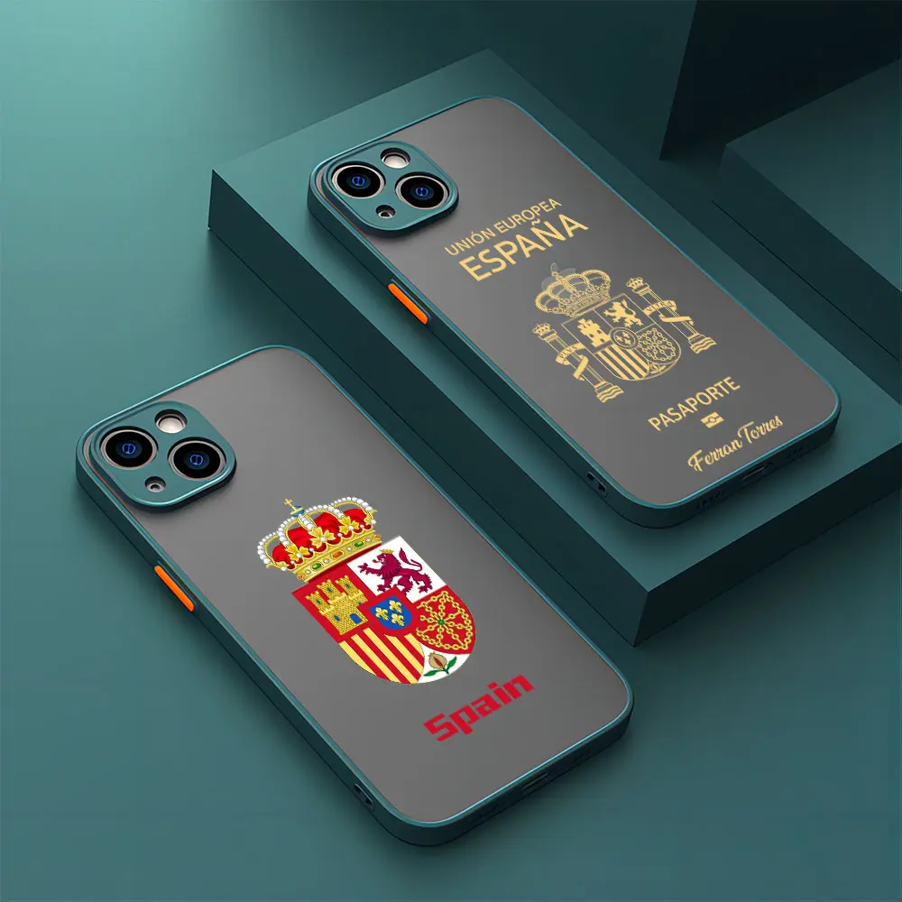 Spain Flag Passport Phone Case For iPhone 15 14 13 12 11 Pro Max X XR XSMax 7 8 Plus Matte Transparent Back Cover