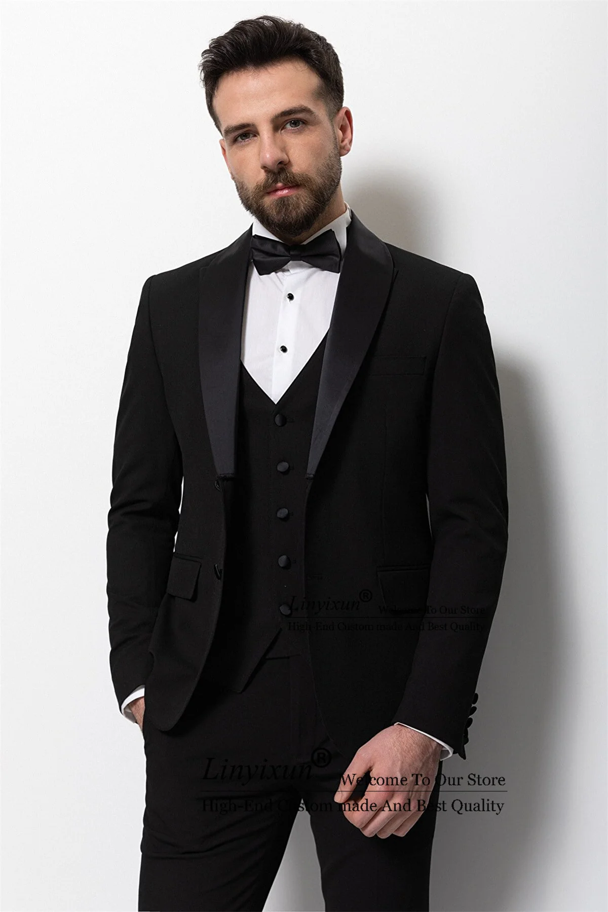 

Fashion Black Wedding Suits For Men Slim Fit Groom Tuxedos Business Man Blazer 3 Piece Jacket Vest Pant Set Costume Homme
