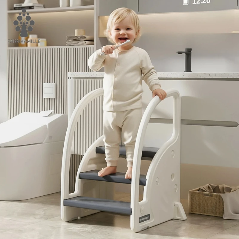 ‌Adjustable Toddler Step Stool - Non-Slip Bathroom Footstool, Toilet Training Step, Wash & Potty Helper, Anti-Slip Base