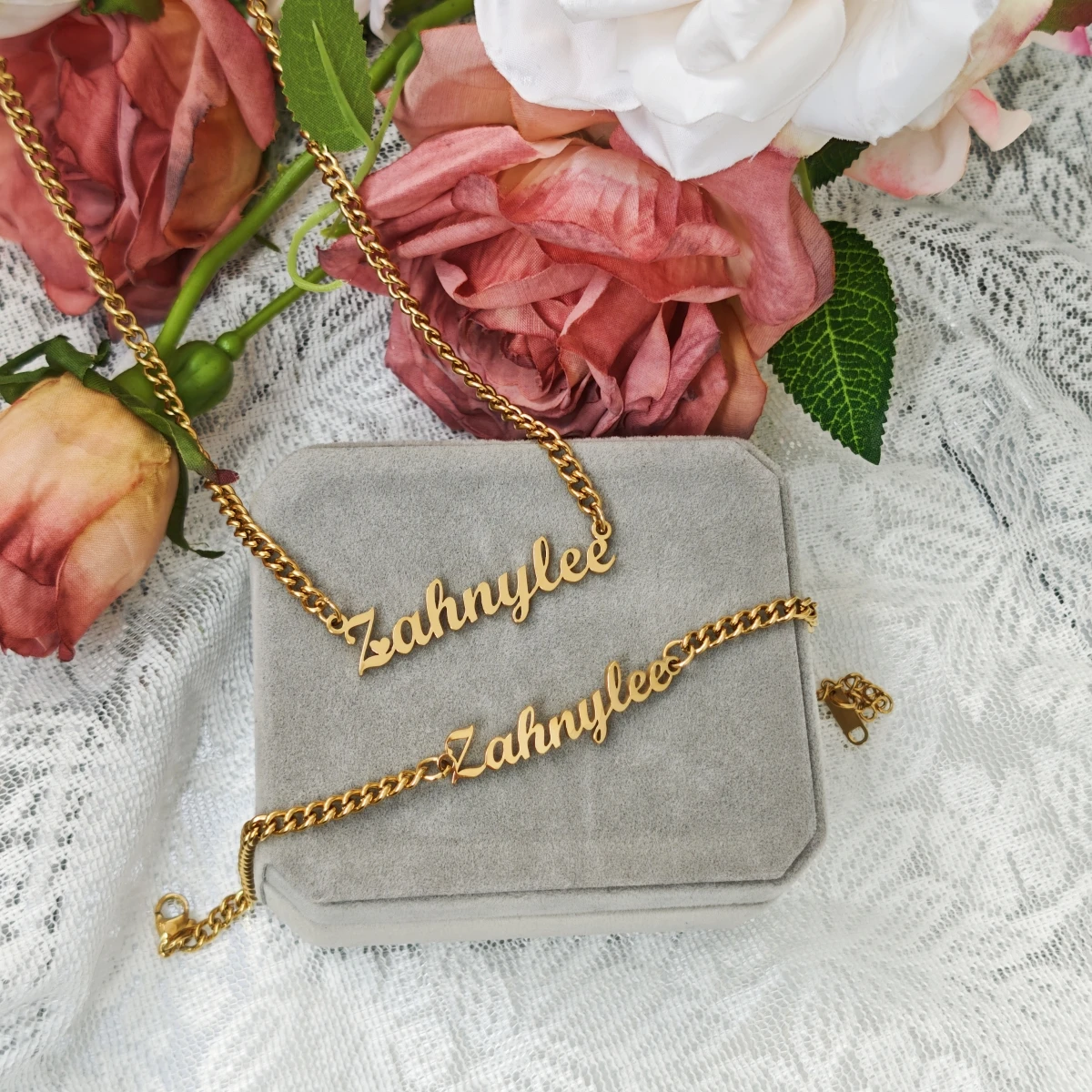 Personalized Customized Necklace Bracelet Set Children's Gift  Women's Jewelry Stainless Steel Name Set Commemorative Day Gift