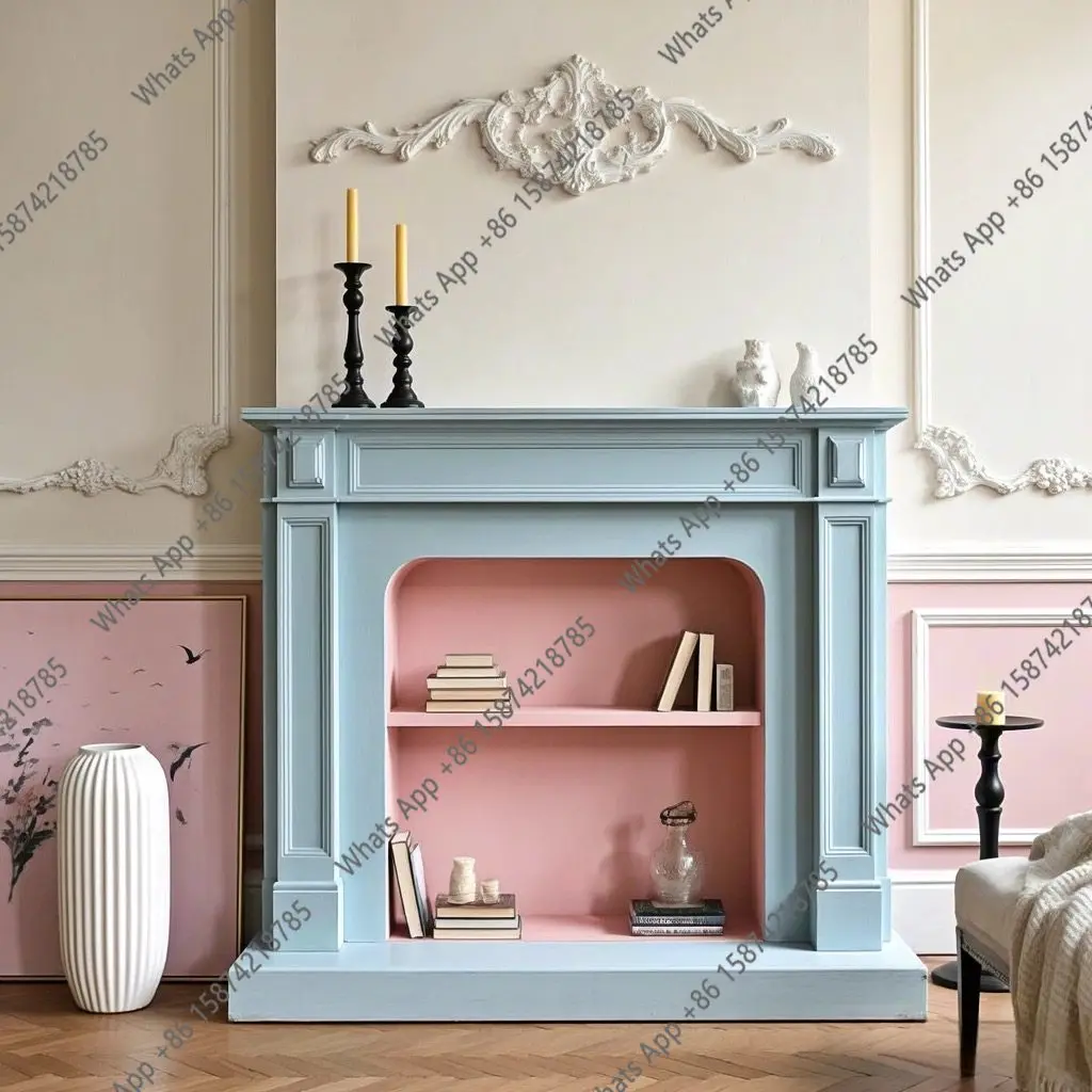 Fireplace Cabinet French  Solid Wood Paint Fireplace Decorative Rack Living Room Household Small Apartment Entrance Cabinet