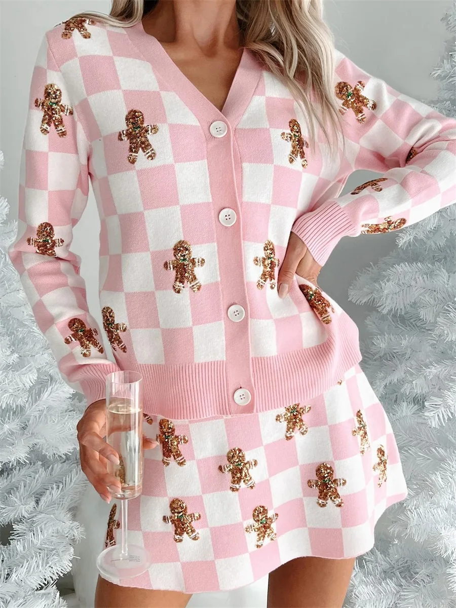 

Women s Cozy Knit Sweater and Midi Skirt Set with Long Sleeves and Button Down Detail - Chic Streetwear Ensemble