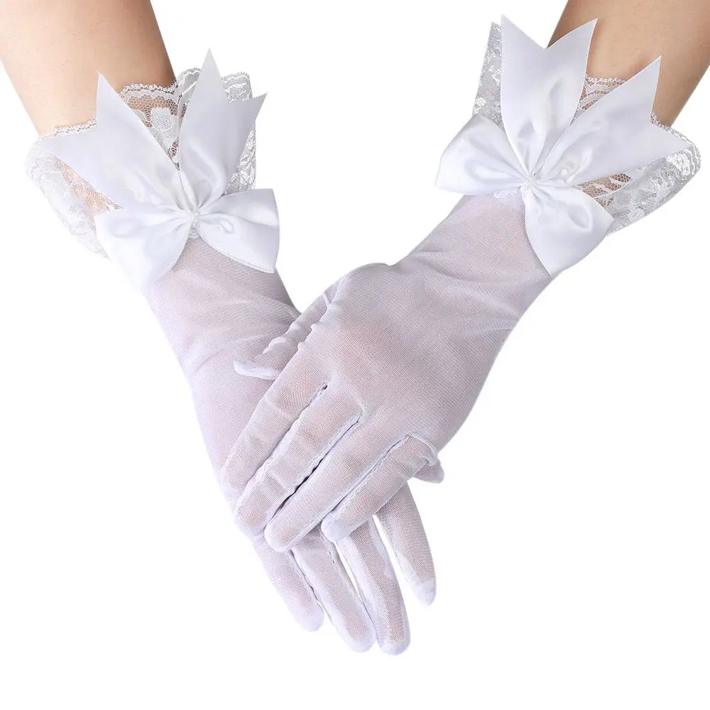 

Marriage Party White Sunscreen Bride Mittens Bow Driving Gloves Lace Gloves