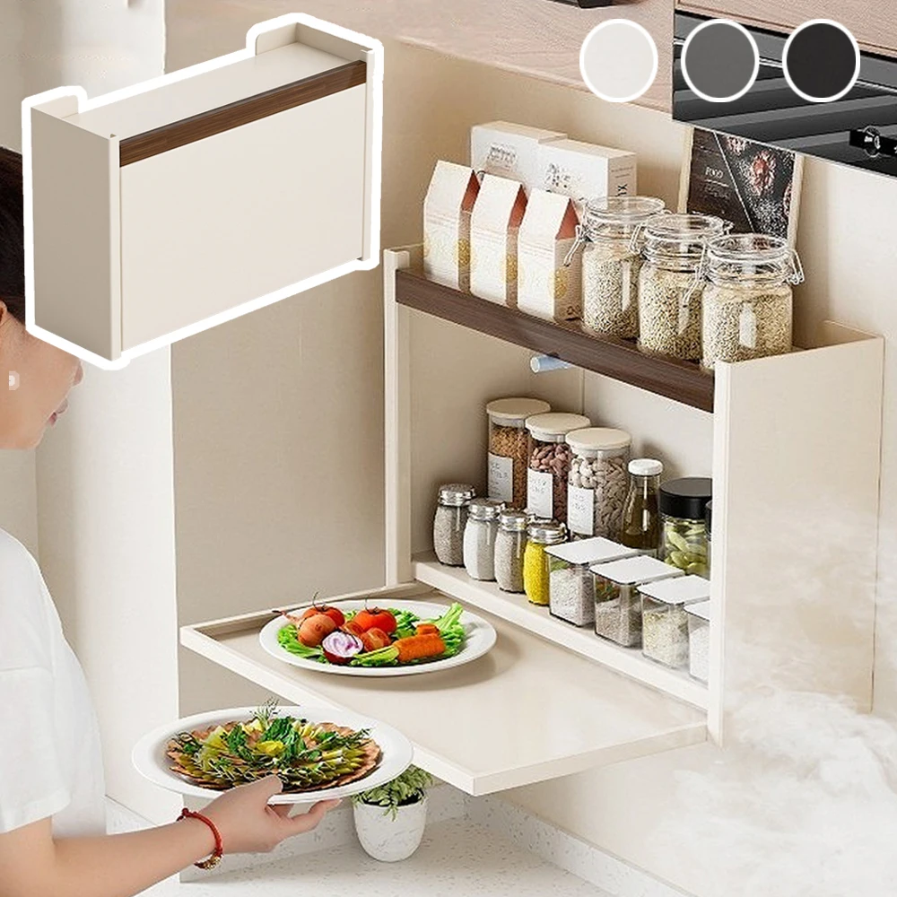 

Kitchen Shelf Wall Mounted Seasoning Rack Double-layer Folding Vegetable Storage Rack Hanging Cabinet Pull-down Storage Cabinet