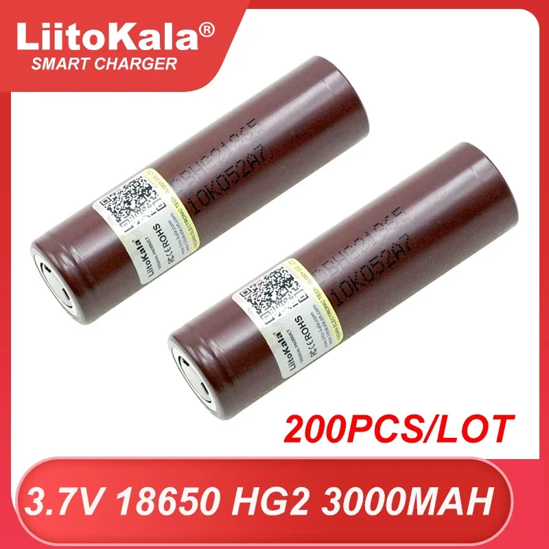 

200pcs LiitoKala New Original HG2 18650 3000mAh batteries 3.6V discharge 20A dedicated 3.7v Power Rechargeable battery Wholesale