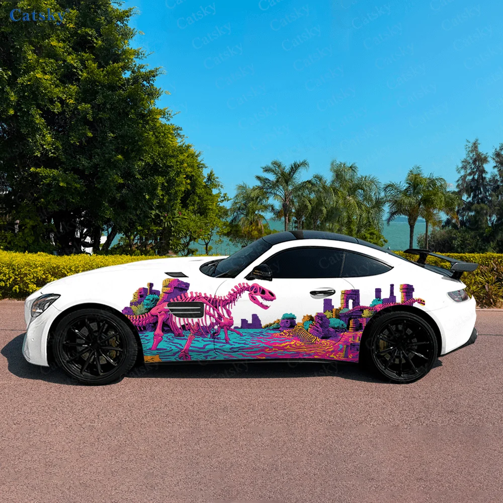 

Скелет динозавра, руины, автомобильные виниловые обертывания, самоклеящаяся наклейка из ПВХ, подходит для грузовиков, внедорожников, украшения, автоаксессуары, подарок