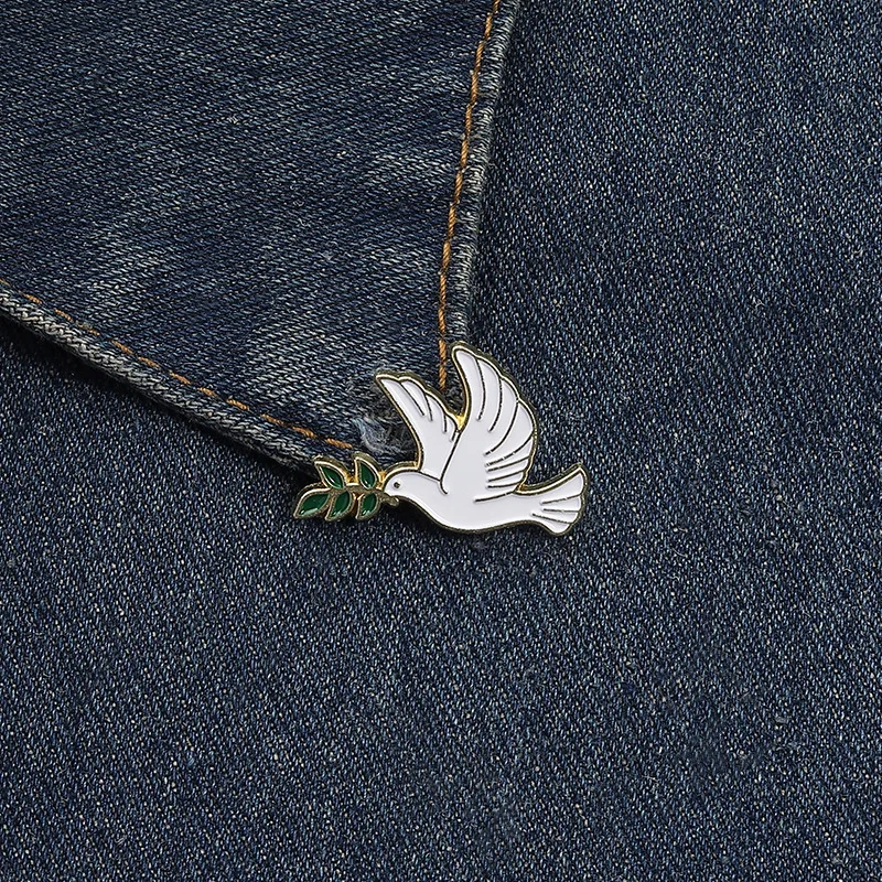 Animal flying bird, peace dove, olive branch brooch, backpack, pencil case, metal badge, gift wholesale view 5