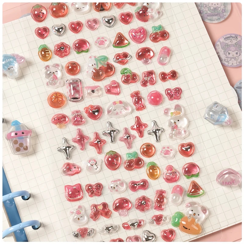 1 pc/4 pcs Cute Mini Sweet Star Cartoon Drop 3D Relief Stickers Journaling DIY Diary Stationery Sticker Decor School Supplies
