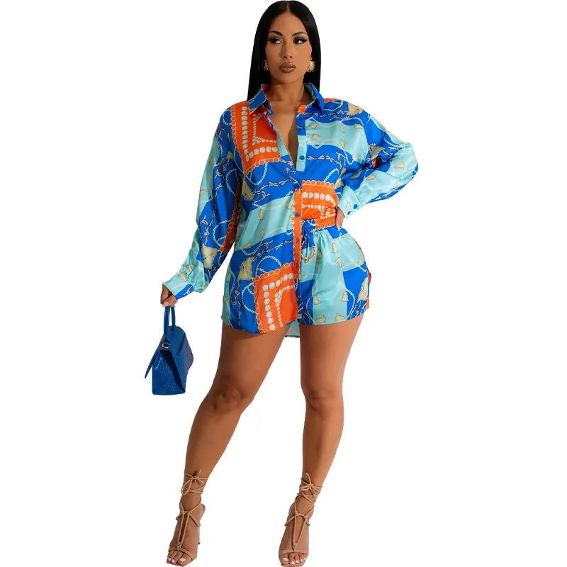 

African Clothes Women 2 Piece Set Shirt Tops And Shorts Pants Suits Summer New Fashion Print Streetwear Casual African Outfits