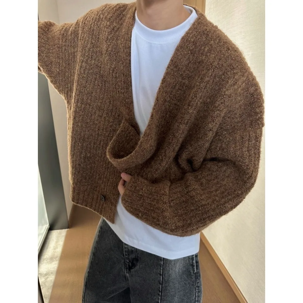 

Loose Fit Knitted Cardigan Jaet Men's plus Size 250 Pou Autumn Winter New Sle Woolen Sweater Cardigan Polyester Fiber
