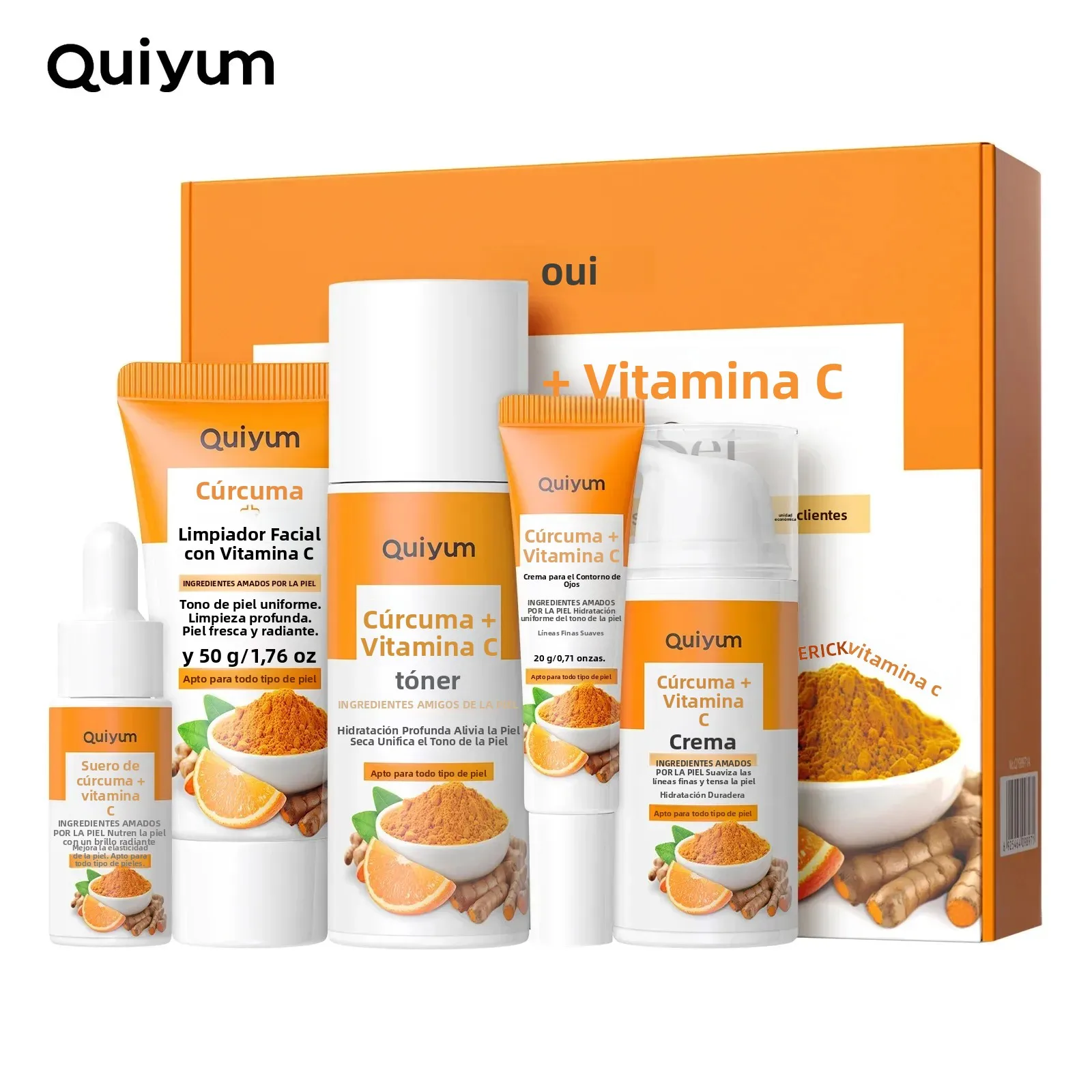 Kit Facial de cúrcuma con vitamina C, juego de 5 uds de ajuste hidratante, tóner para lavado de cara, esencia, tratamiento de ojos, crema hidratante para el cuidado de la piel