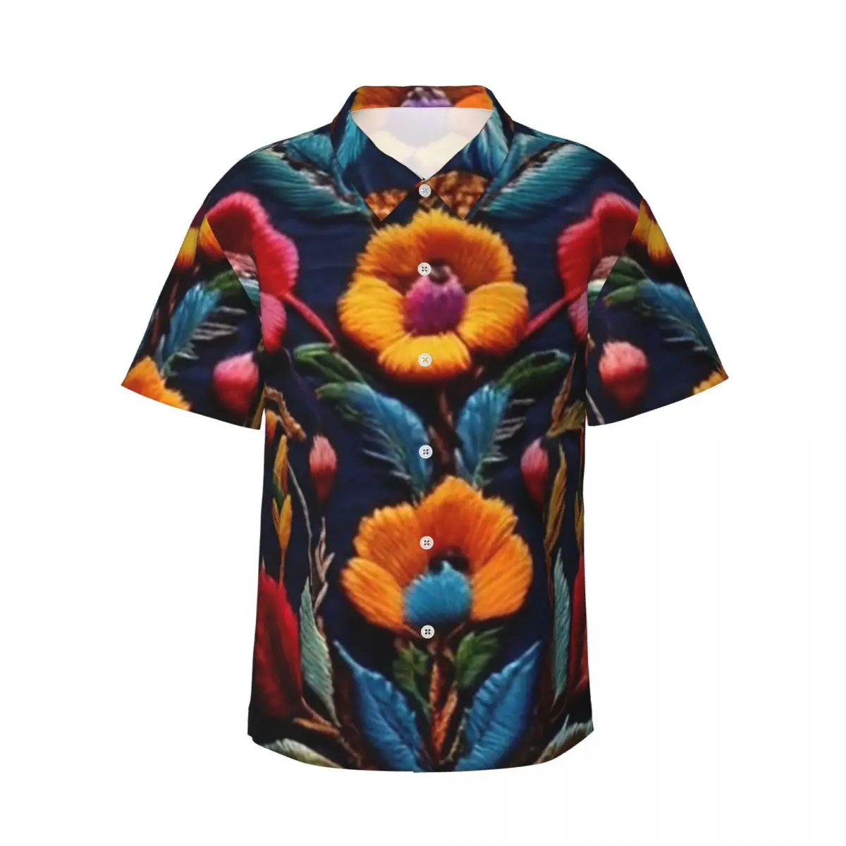 

Mexican Embroidery Floral Men's Shirts Hawaiian Short Sleeve Shirt Fashion Button Tops for Summer Beach