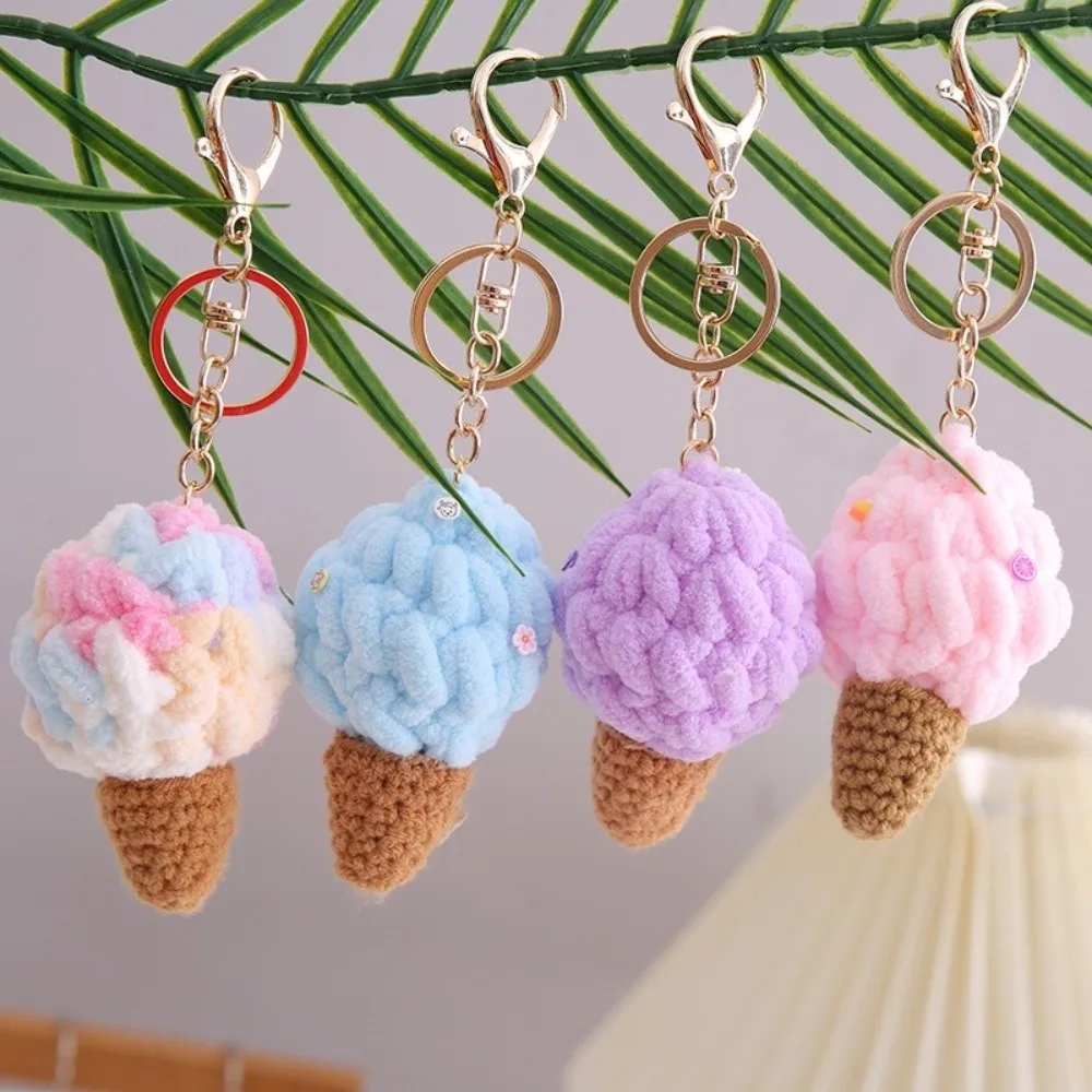 Kawaii ijs knuffel sleutelhanger gebreide knuffel gesimuleerde ijsje pluizige zachte cartoon sleutelhanger kind cadeau