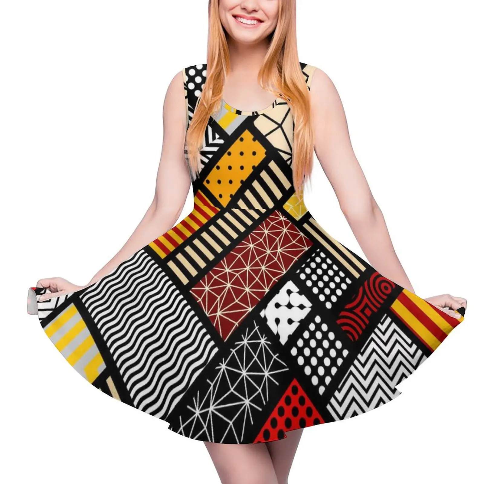 

Vintage Tribal Dress Abstract Square Sexy Dresses Sleeveless Casual Oversized Skate Dress Women Custom Vestido