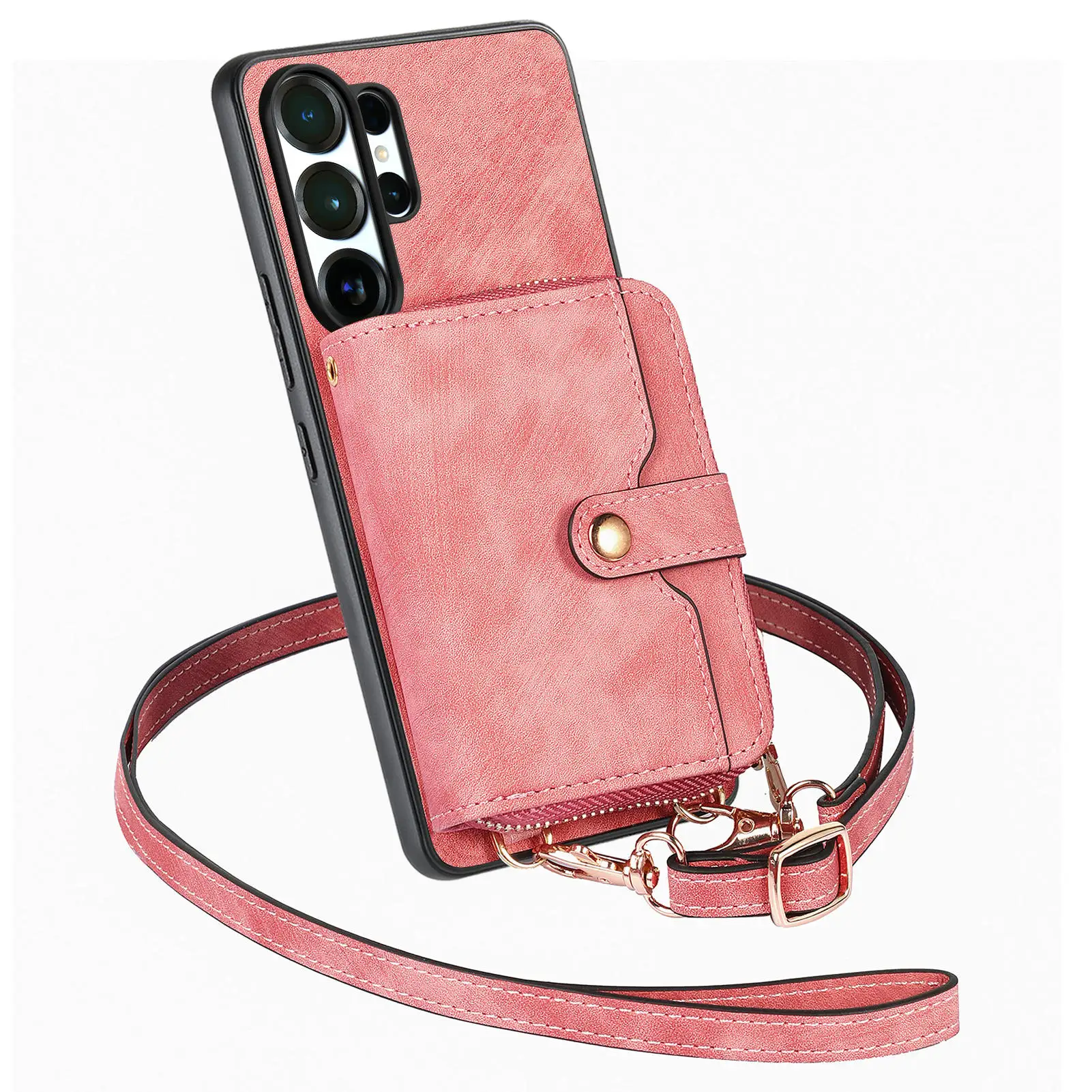 For Samsung Galaxy S26 Ultra S26 S25 S24 S23 S22 Ultra Case Luxury Magnetic Lanyard Zipper Wallet Card Holder Shockproof Cover