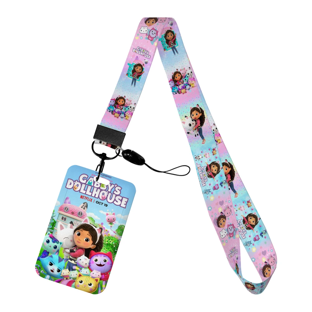 Cordón de dibujos animados de Casa Gabby para niñas, cadena para llaves, funda para tarjeta de identificación, tarjetero de autobús, soporte para insignia, regalos personalizados