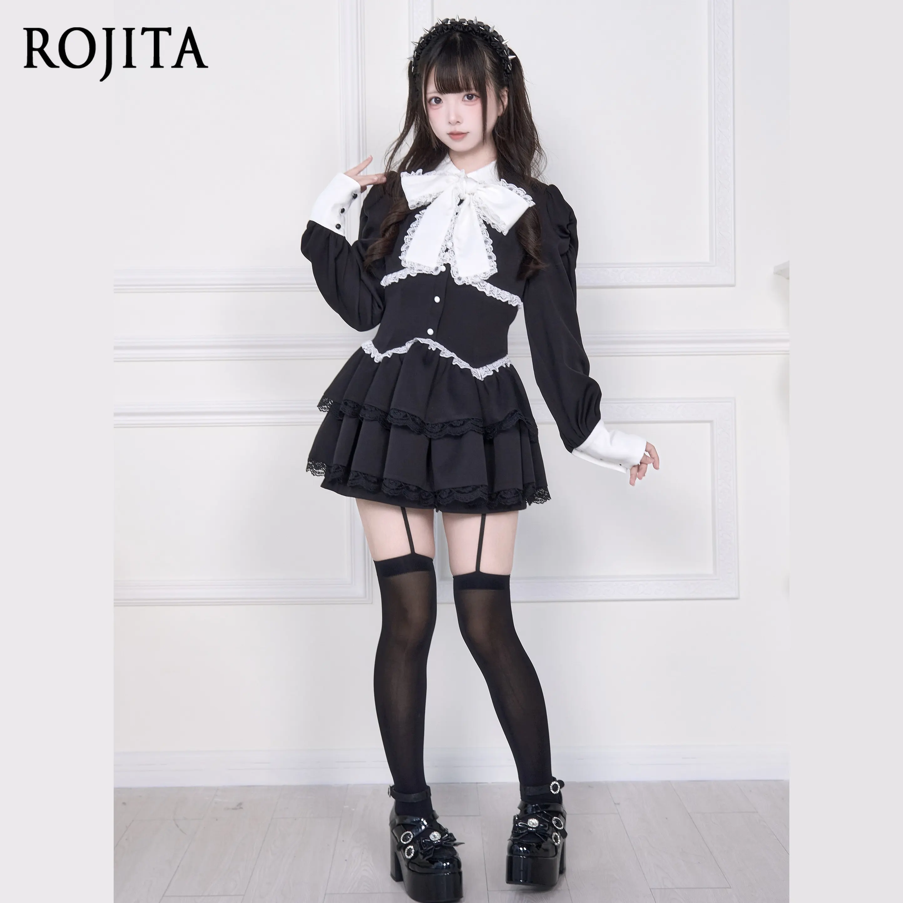 Long Sleeve Little Duke Bowknot Lace Shirt Dress Original Japanese Subculture Mass-Produced Two-Piece Sets Women's Outfits