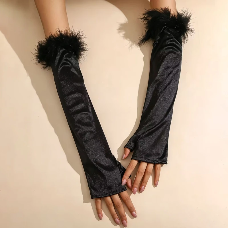 luvas-elegantes-de-cetim-com-plumas-sem-dedos-para-mulheres-punho-peludo-luvas-longas-para-performance-de-palco-festa-cosplay-mangas-elasticas-para-bracos
