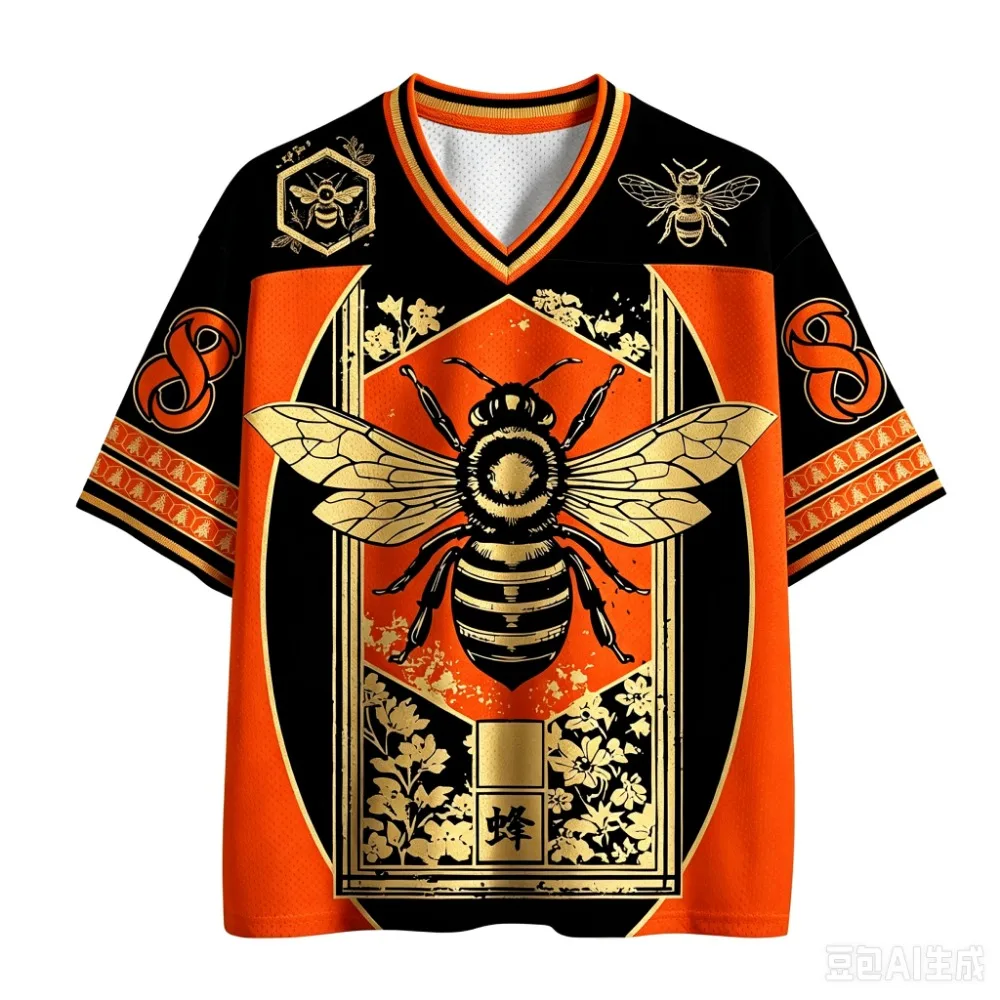 Summer Fashion New Design Japanese Bee Pattern 3D Print Men Women's V-Neck Sports TShirt Breath Quick-dry Street Family Clothing