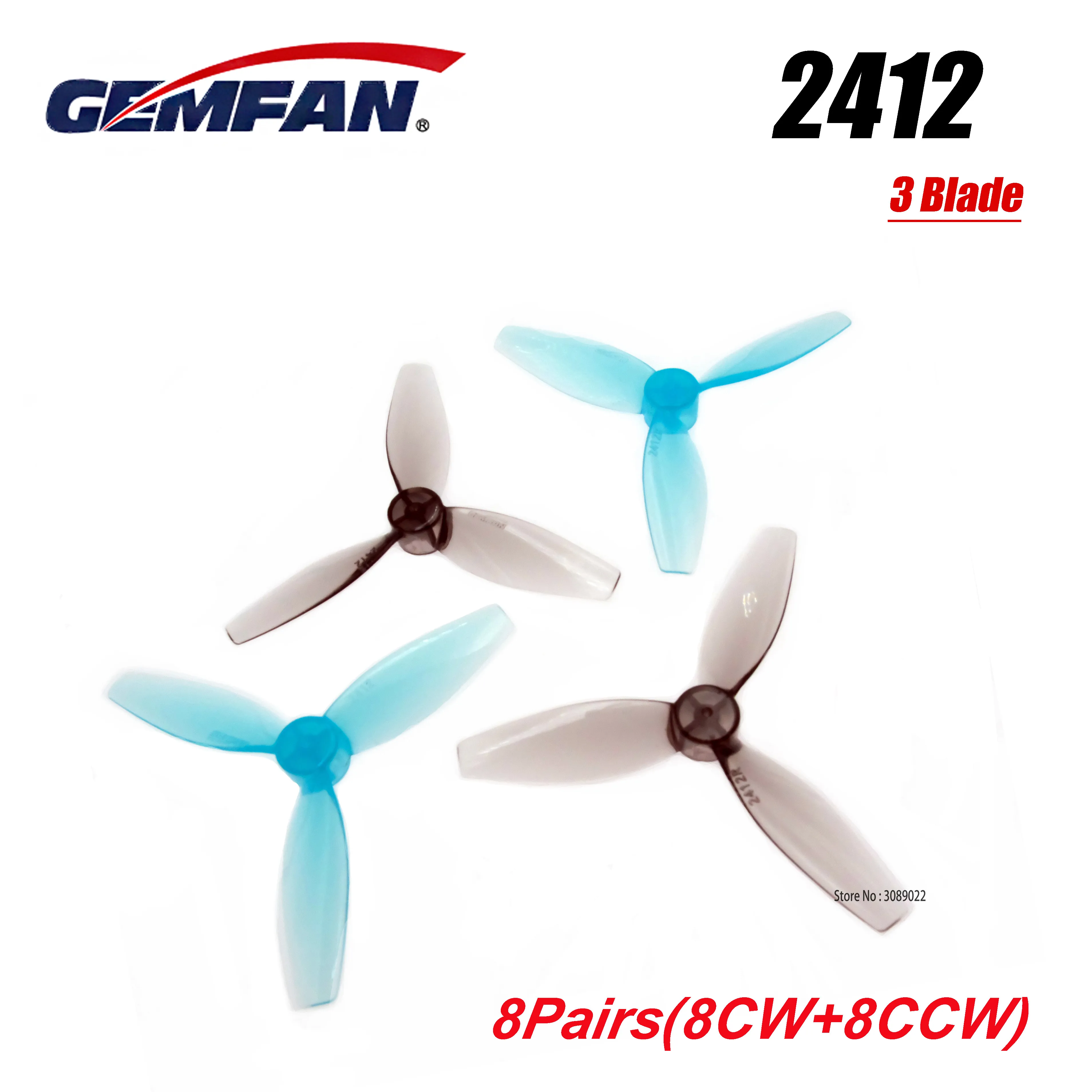 16PCS / 8Pair Gemfan 2412-3 61mm 3 Blade PC Propeller 1.2mm Hole For 8520 brushed motor FPV Mini RC Drone Quadcopter Frame Kit