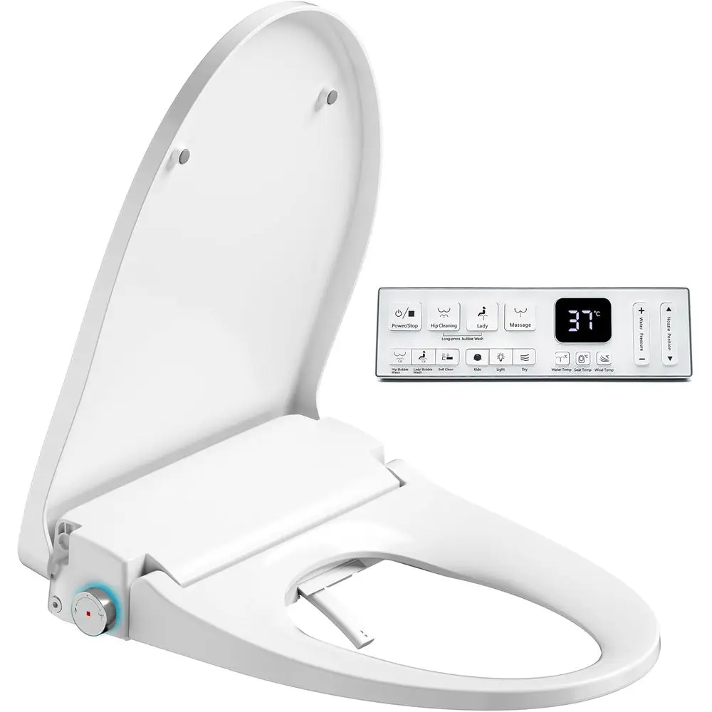 

Bidet Warmer Water Toilet Seat Elongated with Bubble Wash, Warm Air Dryer, EndlWarmer, Remote Control, Curved Spray Bar, 70 Powe