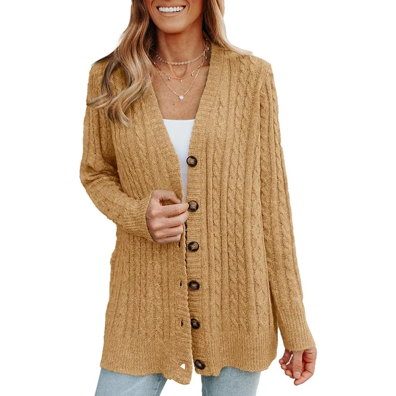 2025 Autumn Winter New Cross-border Amazon European American Foreign Trade Outlet Medium Long Knitted Cardigan Sweater Women's