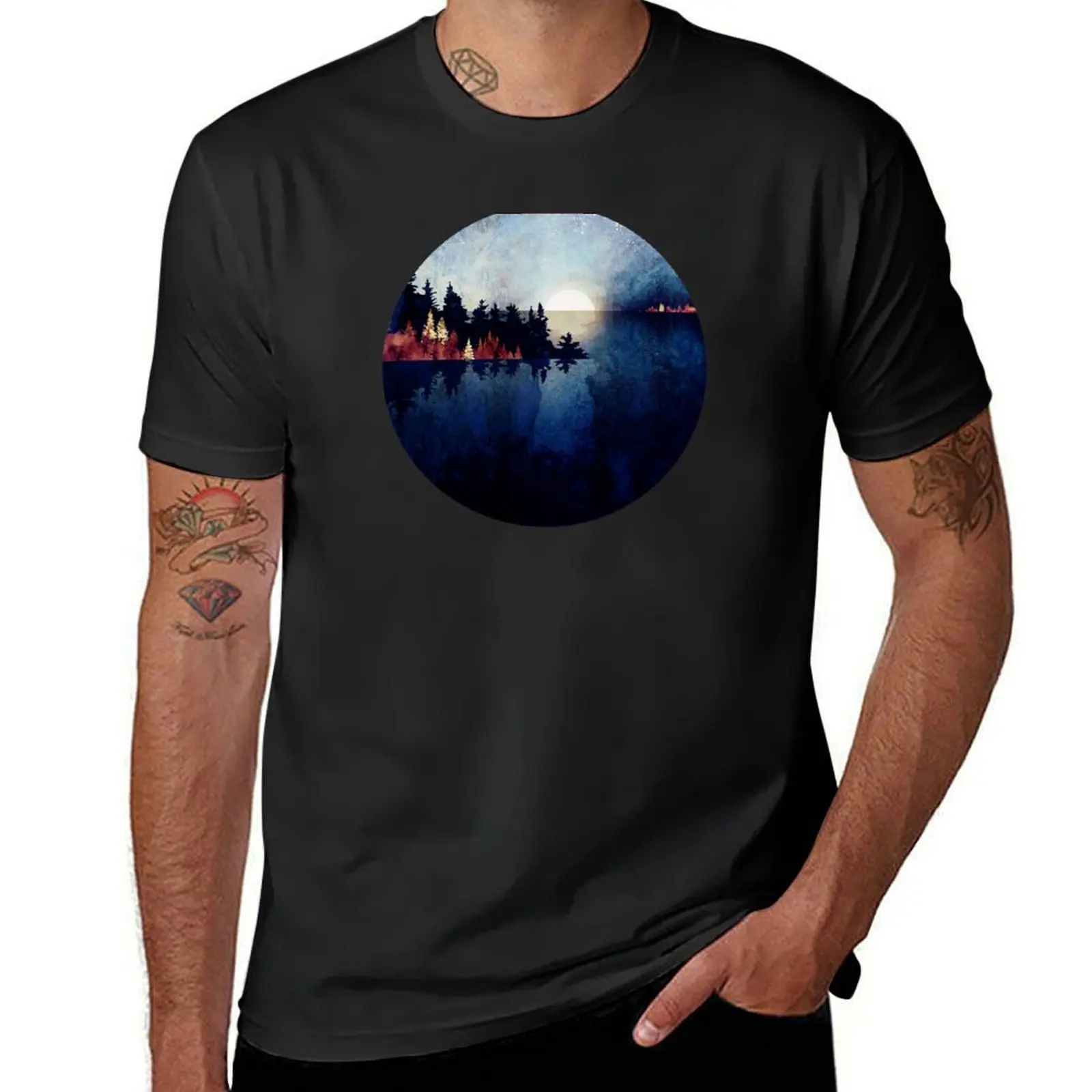 Autumn Moon Reflection T-Shirt customs design your own hippie clothes tops Men's t-shirt