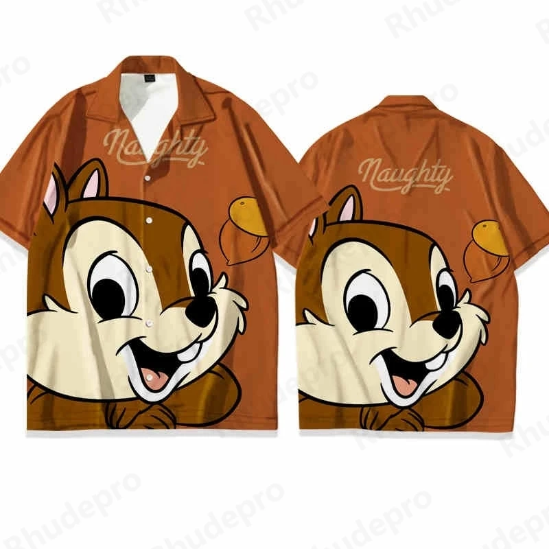 

Disney 2025 Private Pluto Men's Lapel Short-Sleeved Single-Breasted Shirt Hawaiian Shirt Cartoon Casual Trendy Versatile Top