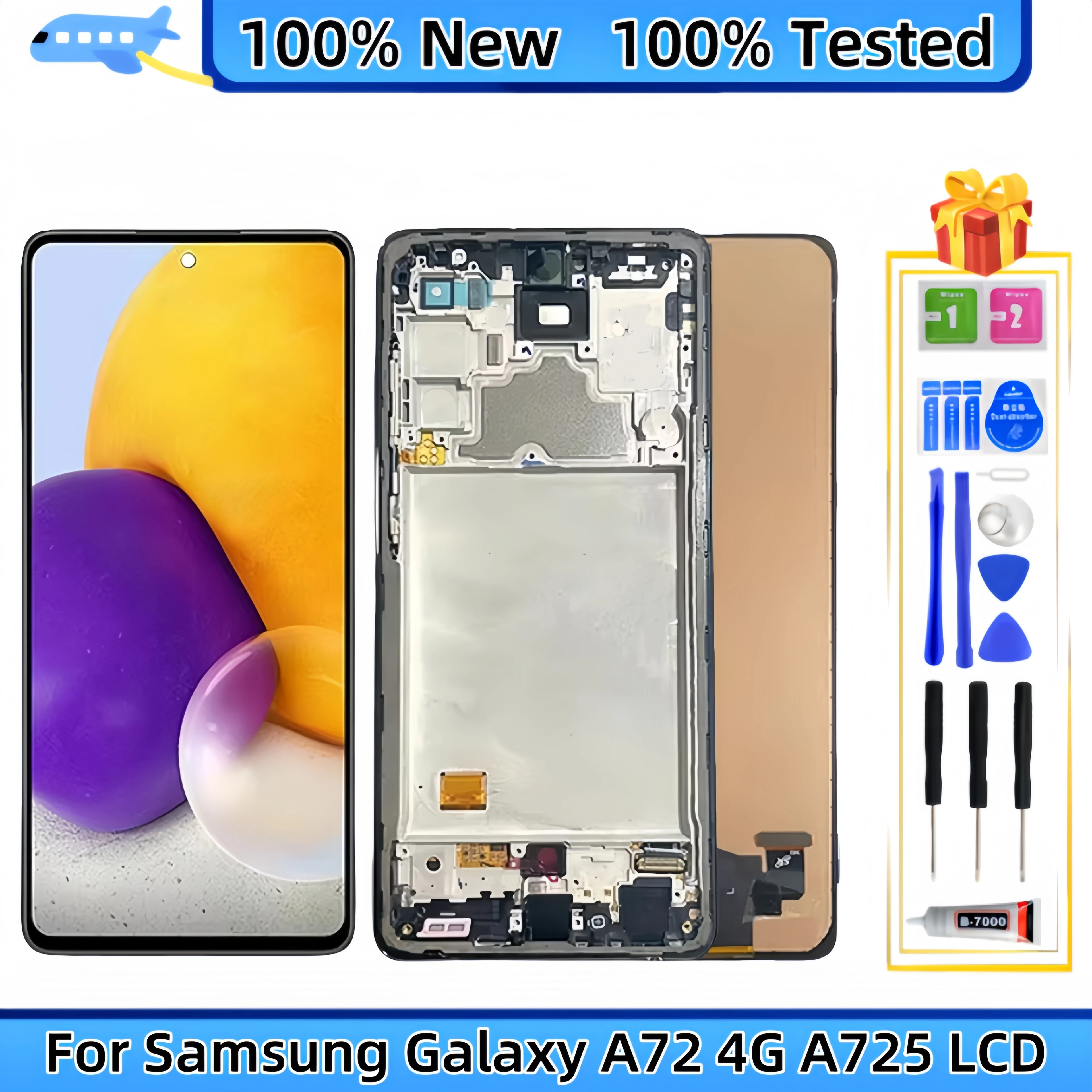 For Samsung Galaxy A72 4G A725 SM-A725F SM-A725F/DS SM-A725M SM-A725M/DS LCD Display Touch Screen Digitizer Assembly Replacement