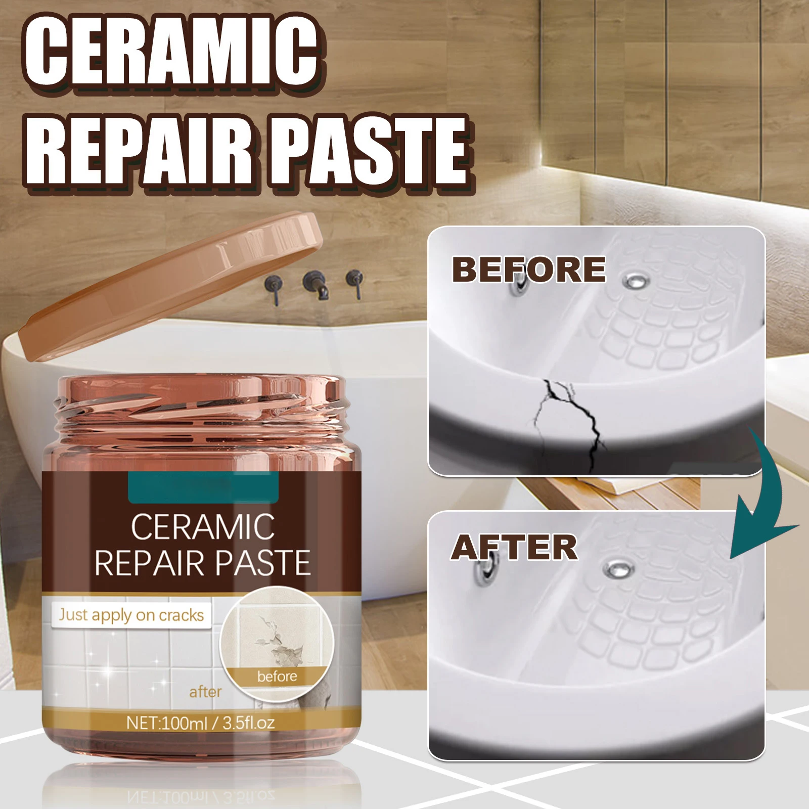 

30/100g Ceramic Tile Repair Paste Quick Dry White Porcelain Crack Chip Porcelain Repair Kit Tub Tile Shower Repair Tile Adhesive