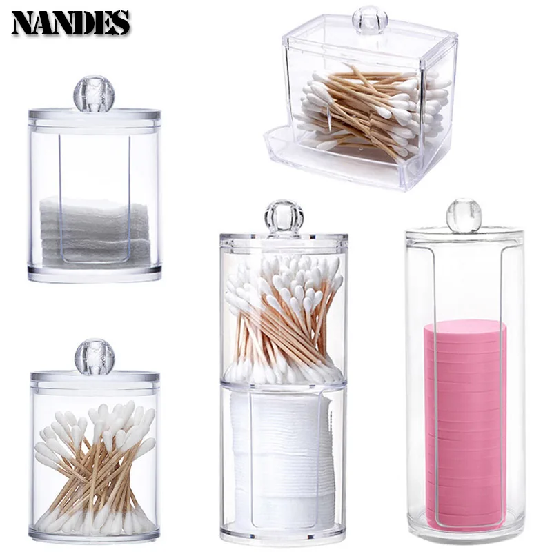 Acrylic Storage Box Cotton Swab Storage Box Bathroom Jar Makeup Jewelry Empty Container With Transparent Lid Jar Home Storage