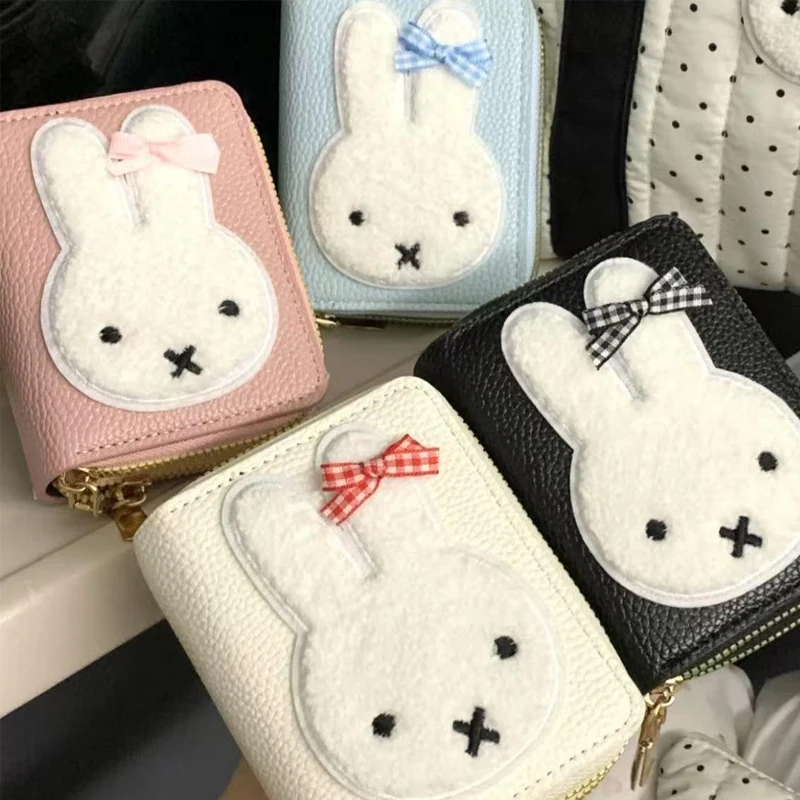 Porte-monnaie court portable à motif de dessin animé Miffy, en cuir PU anti-démagnétisation, porte-monnaie multi-cartes, cadeaux d'anniversaire