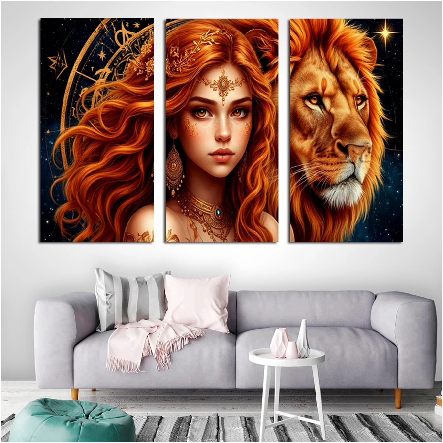 

Женщина и львы, алмазная живопись «сделай сам», большой размер, триптих, дикие животные, красивая леди, полная мозаика, вышивка, фотографии, 3 шт./компл.