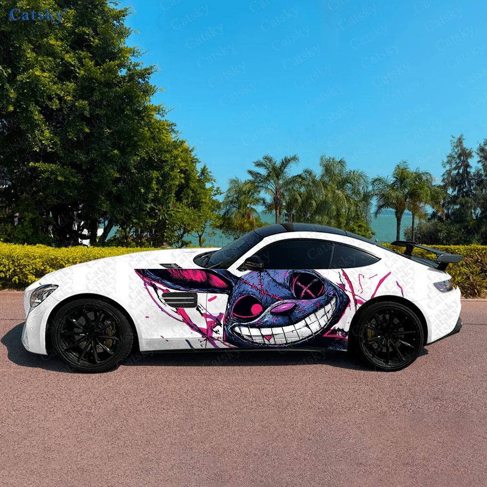 

2pcs Evil Tilting-Head Rabbit Car Side Wraps, Self-Adhesive PVC Waterproof & Scratch-Resistant Stickers, Car Accessory Gift