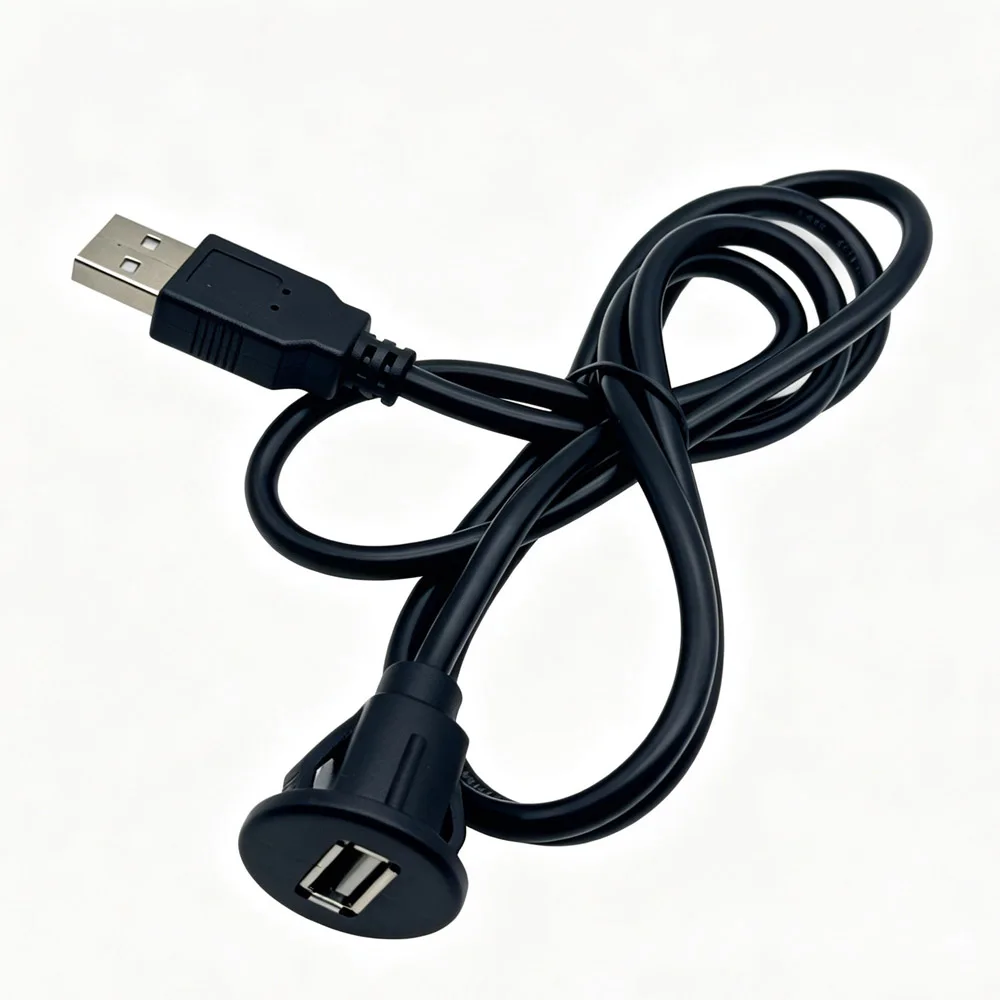 1M Socket Cable USB 2.0 Auto Car SUV Flush Mount Male to Female Extension Cord Dashboard Panel Audio Line for Motorcycle