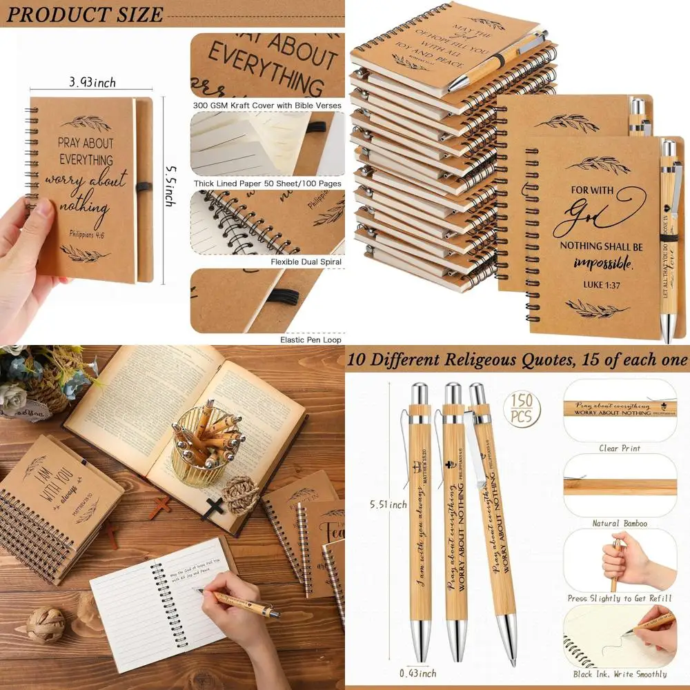 

Пасхальный христианский подарочный набор: 300 спиральных блокнотов и ручек для Библии, 150 комплектов для религиозных записей и церковных нужд