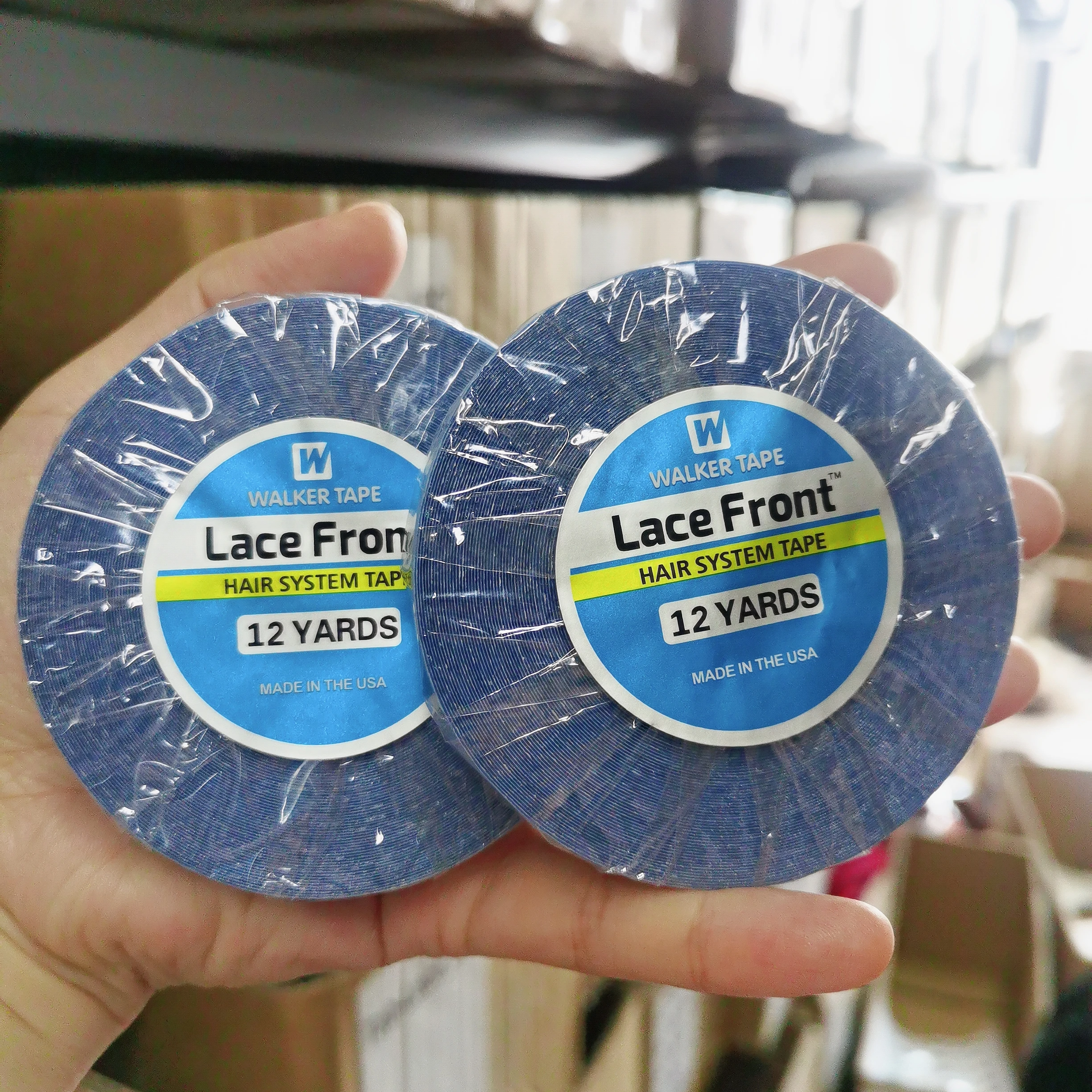 0.8/1.0/1.95cm Width 12 yards Blue Lace front Tape Double side tape lace front tape hair extension tap