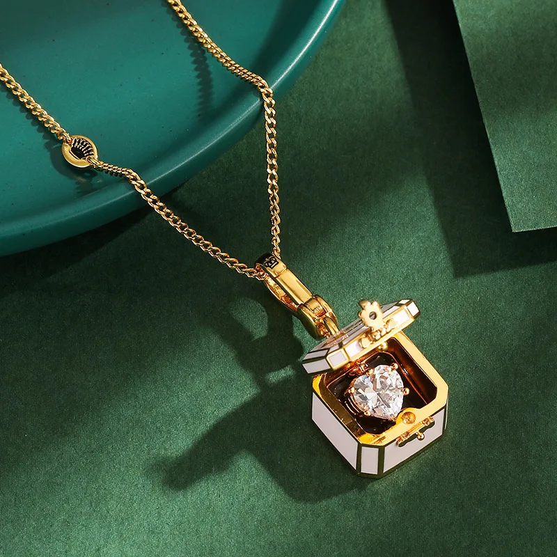 

Three-dimensional enamel glaze can be opened jewelry box pendant cute exquisite trendy love zircon bag hanging keychain necklace