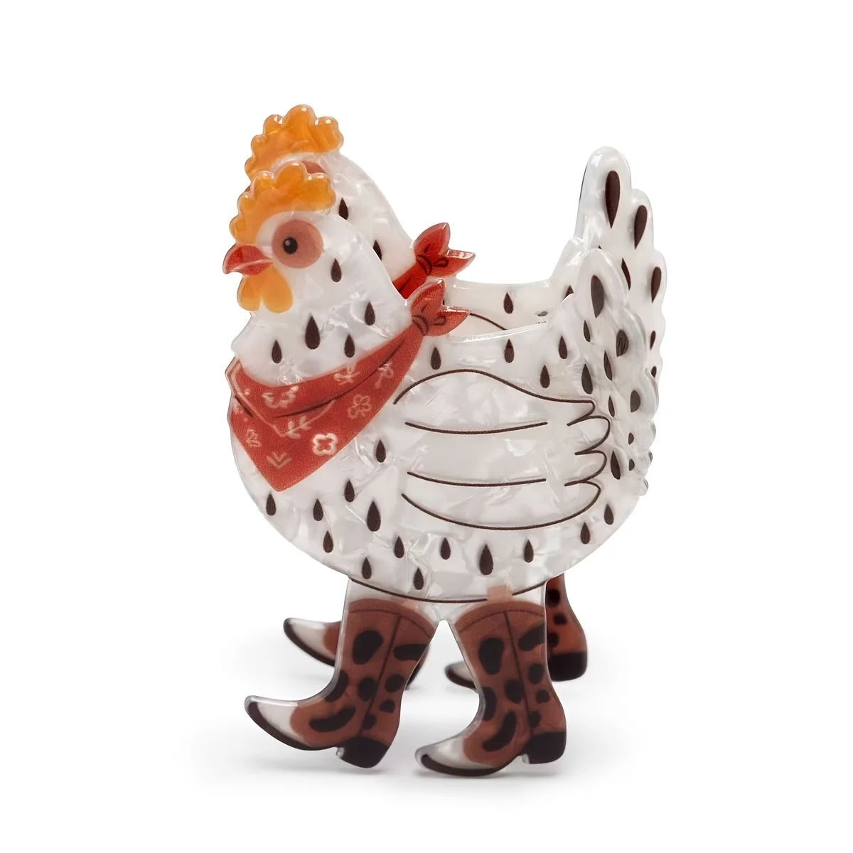 1Pc Cute Western Spotted Chicken Hair Clip with Boots and Red Scarf, Funny Back-Of-The-Head Hair Accessory