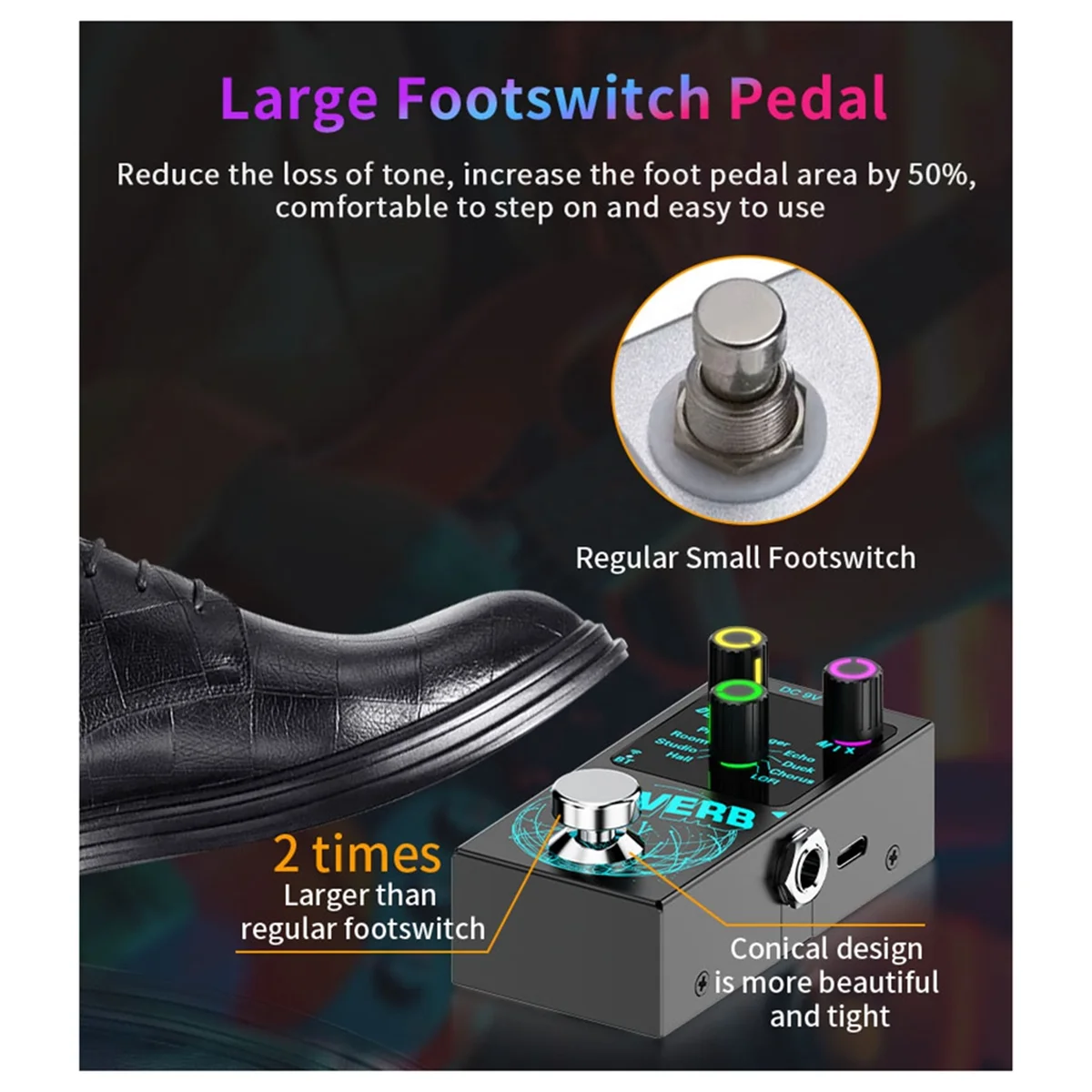 SMIEA Новый Bluetooth 5.4 Эффектор Гитарный эффектор реверберации Одноблочный эффектор реверберации Реверберация Красочный визуальный свет