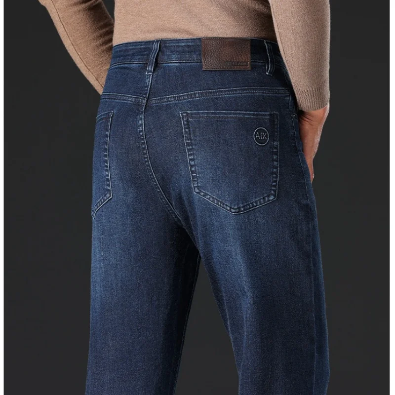 

Denim Pants Men Straight Stretch Caausl Work Mens Jeans Trousers Mid Rise Black Anti Theft Denim Pants Designer Size 40 42 44